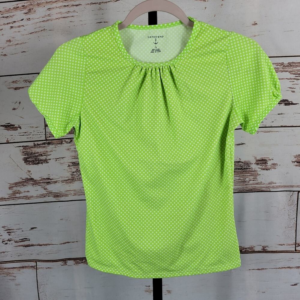 Lands End Rashguard Green Polka Dot Size 14